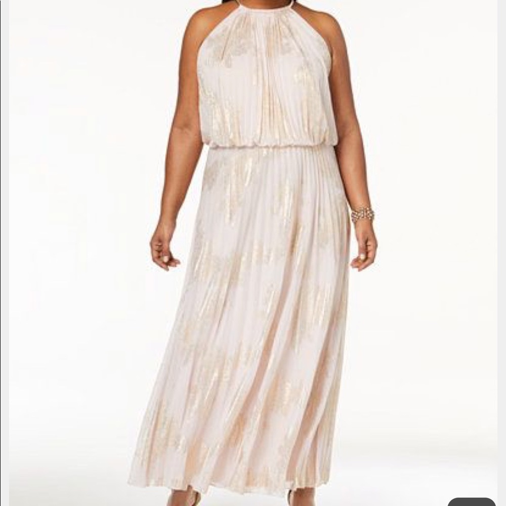 Metallic-Print Pleated Blouson Gown